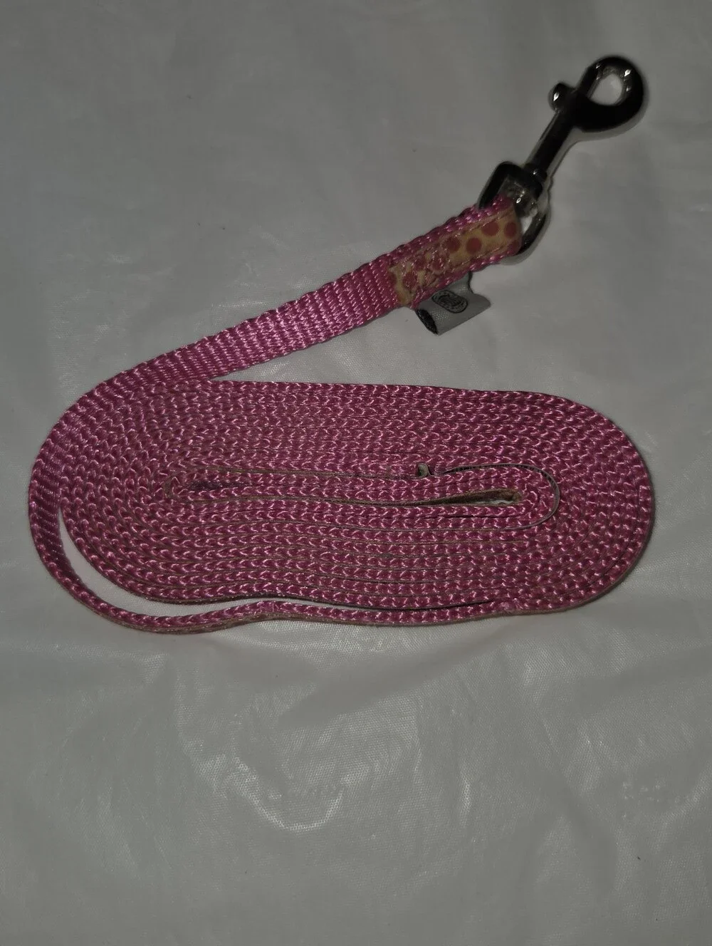 Pink Dog Leash with Polka Dot Trim